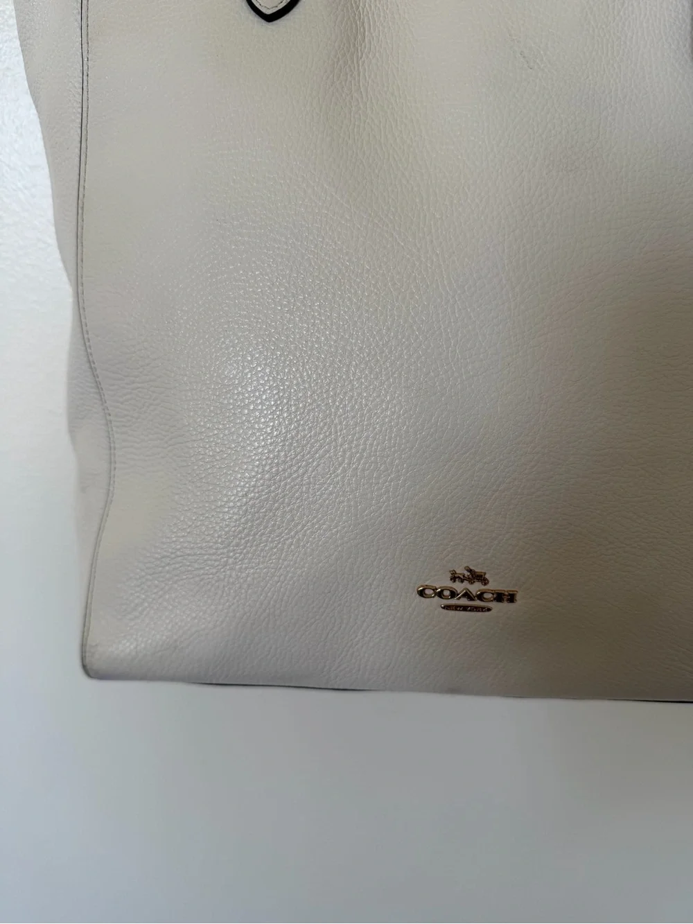 COACH Pebble Leather Town Tote in Chalk White F12184